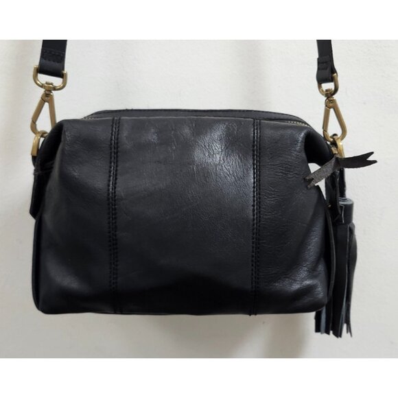 Madewell Black Leather Crossbody Bag Tassel Adjustable Strap Brass Hardware - Picture 5 of 15